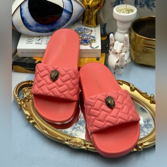 🆕 KURT GEIGER LONDON 🧿 NWOT Meena Eagle Quilted Slide, Salmon - Sz 39 US8.5 - Picture 9 of 15